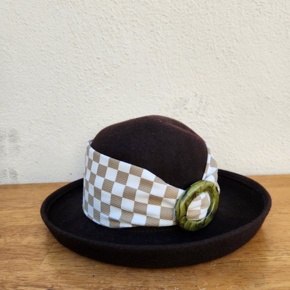Olivia Latinovich Brown Checkered Bowler Hat - Picture 4 of 7